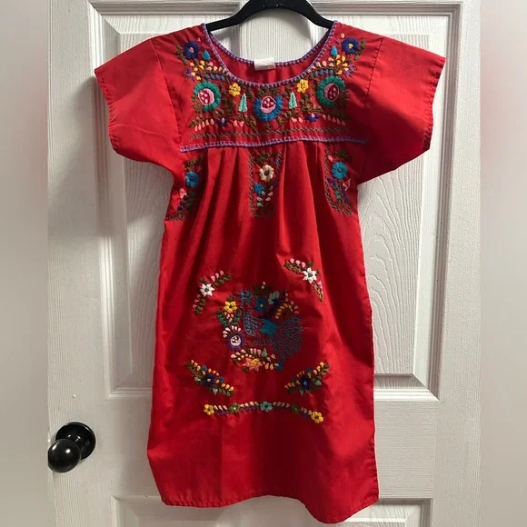 Girls Mexican Embroidered Fiesta Dress Size 6 - Picture 3 of 12